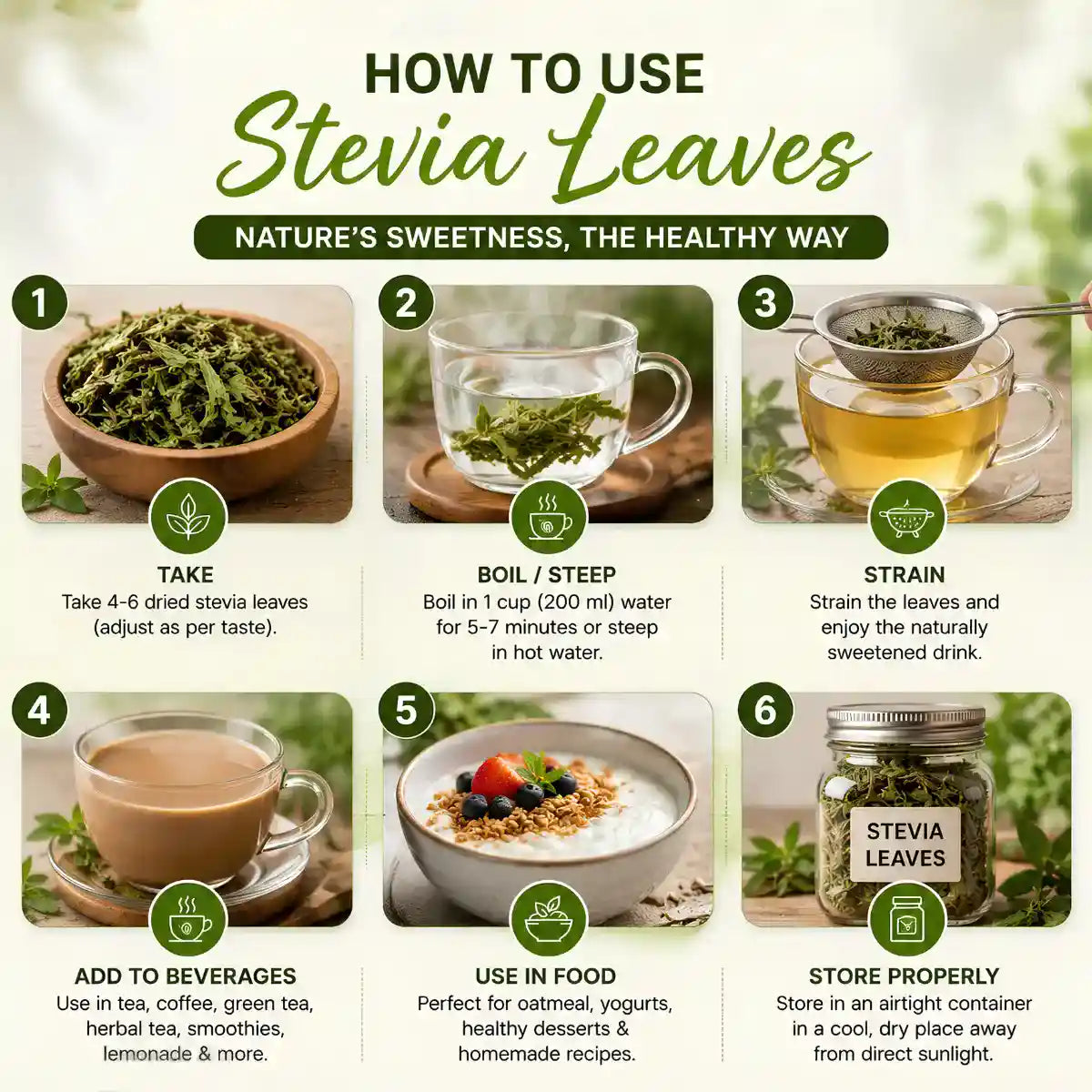 Stevia Dry Leaves | Natural Sugar Substitute | Zero Calorie Sweetener | Premium Dried Stevia Leaves